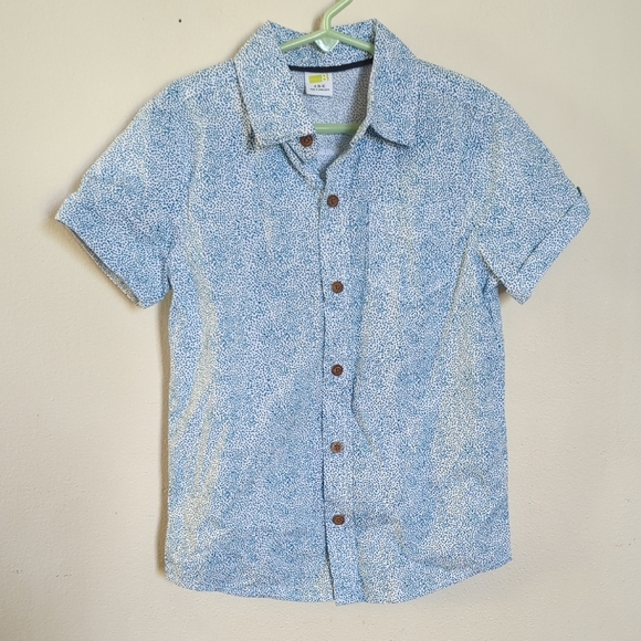 Crazy 8 Boys Button-down Short-Sleeve Cotton Shirt Wood Buttons Dots Size S 5/6 - Picture 1 of 4